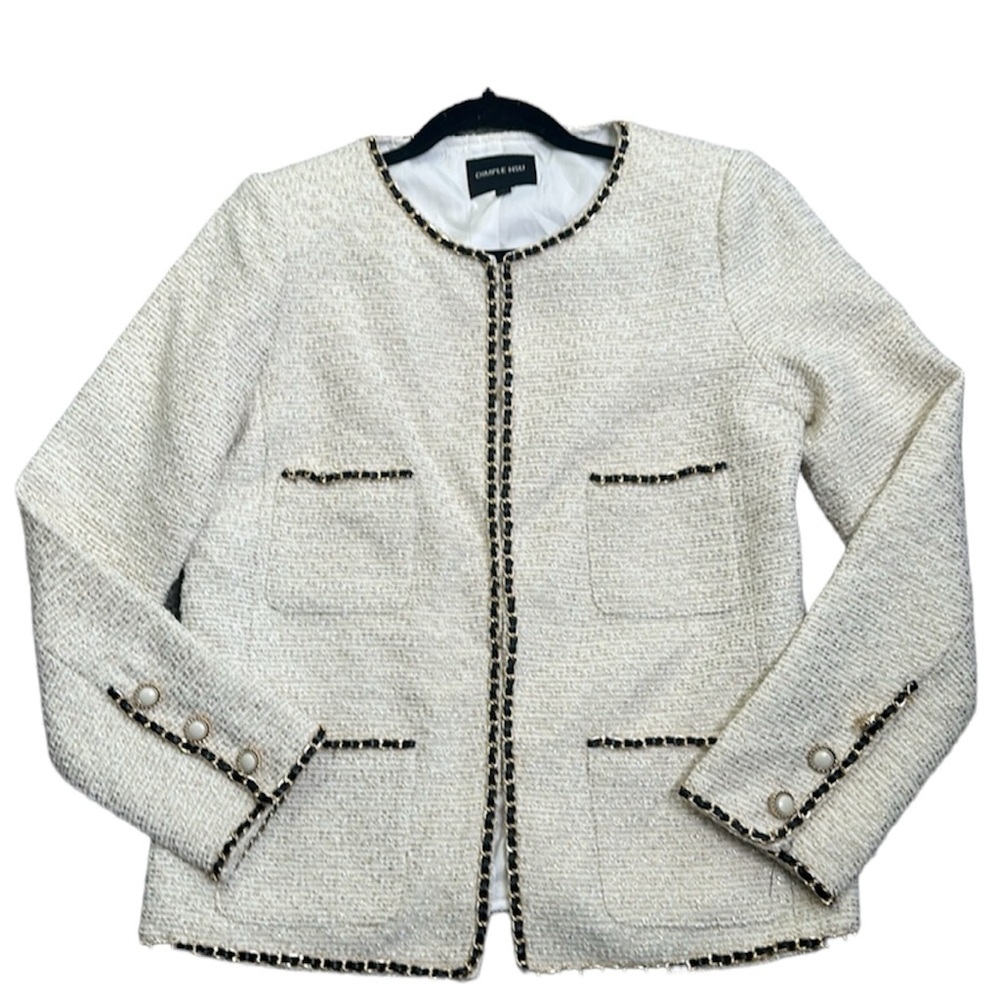 Dimple hsu tweeded chain edge ivory gold jacket size small
